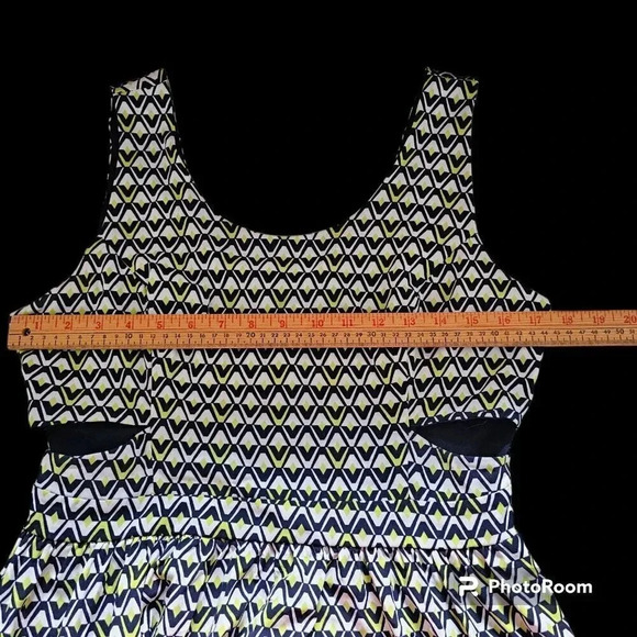 Sweet Storm Sleeveless Side Cut-outs Blue Lime White Geo Print Maxi Dress /L - Picture 12 of 12